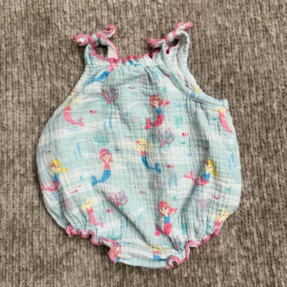 Mud Pie Baby Girl 0-3M Mermaid Print Bubble Romper Summer Outfit Beach‎ Resort